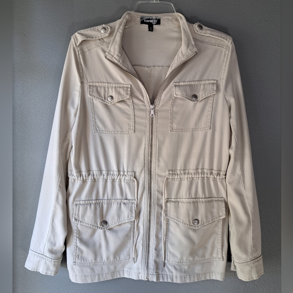 EXPRESS Cream Zip Front Jacket, Size Extra Small